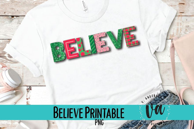 Believe Pink and Green Sublimation PNG Sublimation V. Anderson Designs 