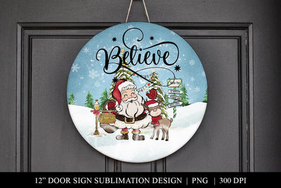 Believe Santa & Reindeer Christmas Door Hanger Sublimation Sublimation BijouBay 