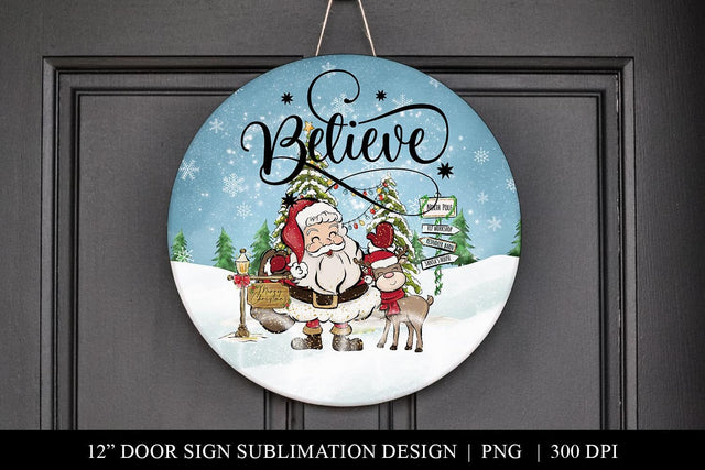 Believe Santa & Reindeer Christmas Door Hanger Sublimation Sublimation BijouBay 
