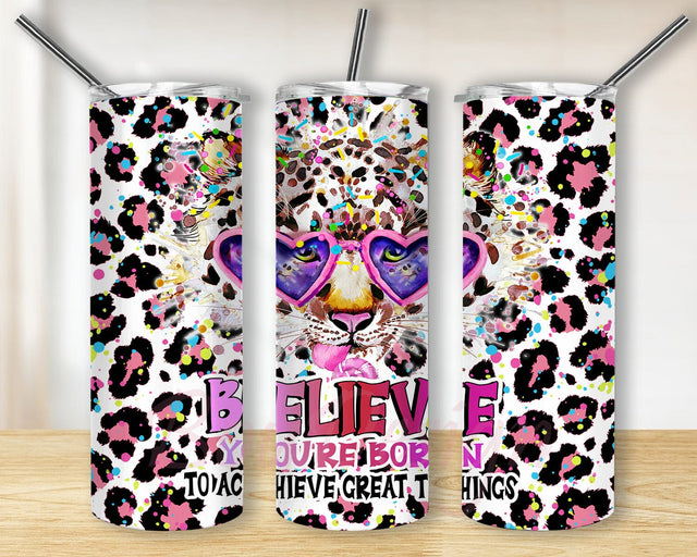 Believe You Are Born To Achieve Great Things Design Png, Watercolor 20oz Skinny Tumbler, Leopard Print Tumbler Wrap, Animal Tumbler Template, Instant Download Sublimation BouDesign 
