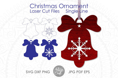 Bell Christmas ornaments, SVG, Single line SVG, laser cutting files SVG Artisan Craft SVG 