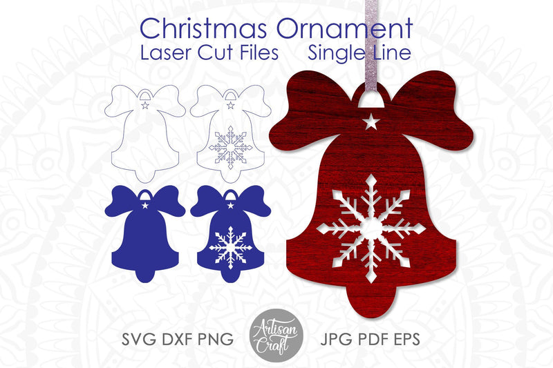 Bell Christmas ornaments, SVG, Single line SVG, laser cutting files SVG Artisan Craft SVG 