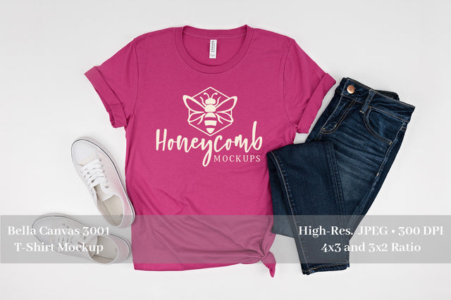Bella Canvas 3001 Berry Mockup, Women's Pink T-Shirt Mockup Mock Up Photo Honeycomb Mockups 