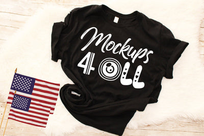 Bella Canvas 3001 Black 4th of July Mockup, Patriotic Styled Mock Up, Flat Lay Independence Day Shirt Mockup Mock Up Photo ArtStudio 