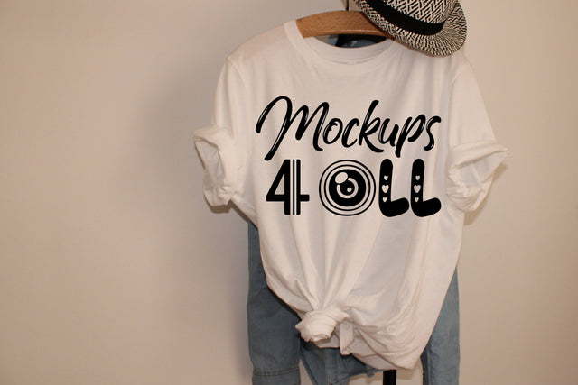 Bella Canvas 3001, Black T-Shirt Mockup, Rolled Sleeves, Flat Lay Tee Shirt Mock, Brown Purse,T-shirt Mock Up, T-Shirt Mockup, JPG image Mock Up Photo ArtStudio 