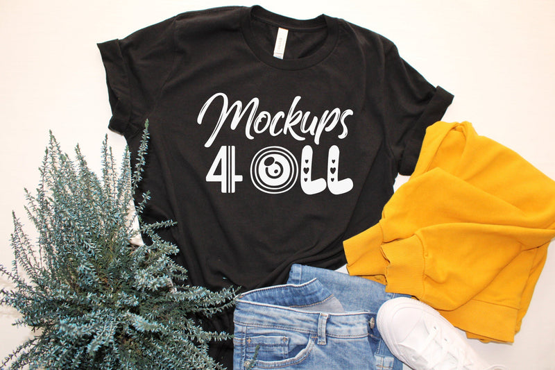 Bella Canvas 3001 Black Unisex T-Shirt Mockup, Unisex Adult Tee Shirt,Flowers,3001 Styled Mockups,T shirt Mocku Ups,Digital,JPG image Mock Up Photo ArtStudio 