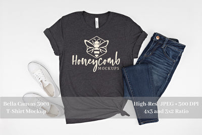 Bella Canvas 3001 Dark Heather Grey Mockup, Women's Grey T-Shirt Mockup Mock Up Photo Honeycomb Mockups 