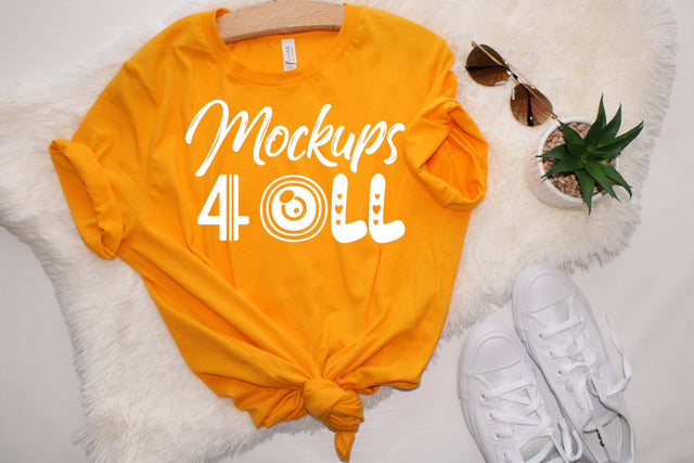 Bella Canvas 3001 Gold Mockup | Bella Canvas 3001 Mockup | Bella Canvas Gold Mockup | Hanging T Shirt Mockup | Bella Canvas T Shirt Mockup Mock Up Photo ArtStudio 