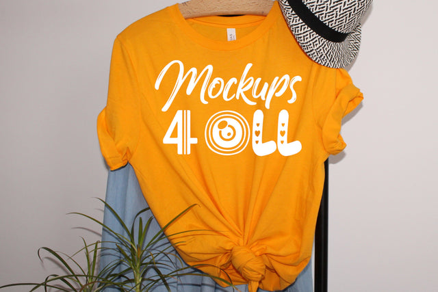 Bella Canvas 3001 Gold Mockup, Bella Canvas 3001 Mockup, Bella Canvas Gold T Shirt Mockup, Hanging T Shirt Mockup, Bella Canvas Mockup Mock Up Photo ArtStudio 