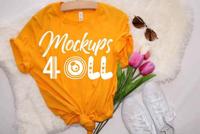 Bella Canvas 3001 Gold Mockup, Bella Canvas 3001 Mockup, Bella Canvas Gold T Shirt Mockup, Hanging T Shirt Mockup, Bella Canvas Mockup Mock Up Photo ArtStudio 