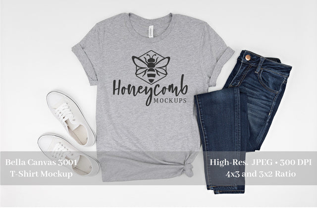 Bella Canvas 3001 Heather Athletic Mockup, Women's Grey T-Shirt Mockup Mock Up Photo Honeycomb Mockups 