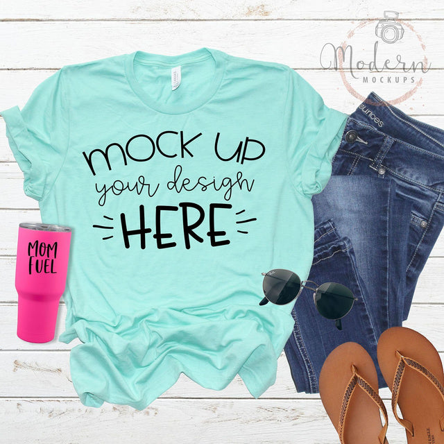 Bella Canvas 3001 Heather Mint Mockup Mock Up Photo Modern Mockups Studio 