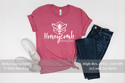 Bella Canvas 3001 Heather Raspberry 3001 Mockup, Women's T-Shirt Mockup Mock Up Photo Honeycomb Mockups 