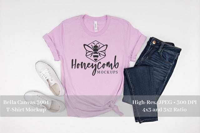 Bella Canvas 3001 Lilac Mockup, Women's T-Shirt Mockup Mock Up Photo Honeycomb Mockups 
