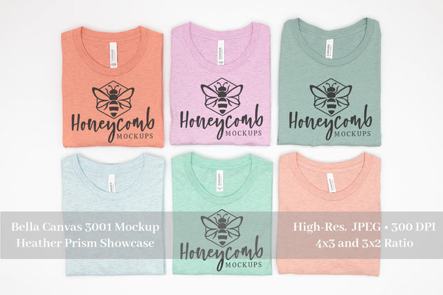 Bella Canvas 3001 Mockup, Folded Mockup, Heather Prism Mockups, Color Showcase, Group Mockup, Spring Mockup, Easter Mockup Mock Up Photo Honeycomb Mockups 