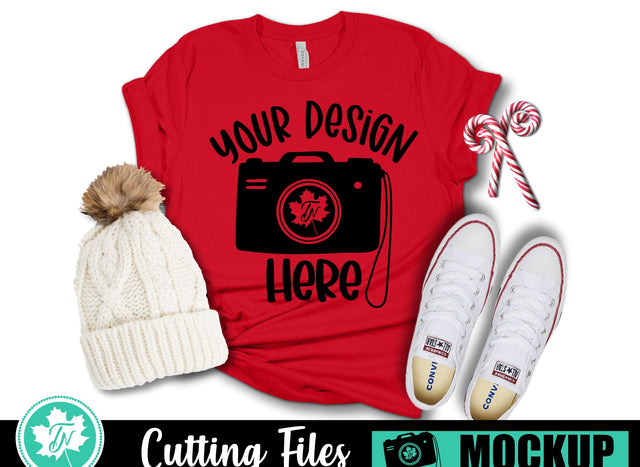 Bella Canvas 3001 Mockup | Red Christmas Shirt Mockup Mock Up Photo TrueNorthImagesCA 
