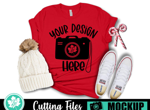Bella Canvas 3001 Mockup | Red Christmas Shirt Mockup Mock Up Photo TrueNorthImagesCA 