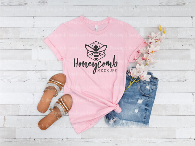 Bella Canvas 3001 Pink Mockup, Women's T-Shirt Mockup Mock Up Photo Honeycomb Mockups 