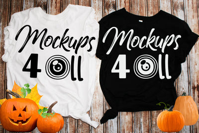 Bella Canvas 3001 Youth Black and White, Flat Lay Mockup, Halloween Mock Up, Fall pumpkin mockup Mock Up Photo ArtStudio 