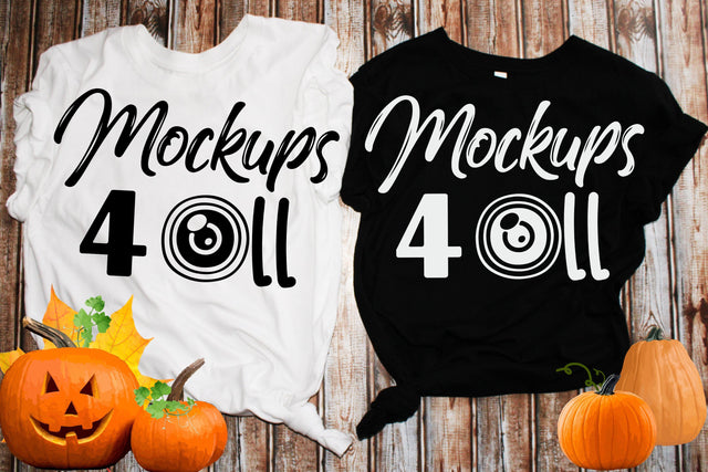 Bella Canvas 3001 Youth Black and White, Flat Lay Mockup, Halloween Mock Up, Fall pumpkin mockup Mock Up Photo ArtStudio 