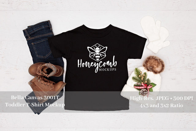 Bella Canvas 3001T Black Mockup, Christmas Mockup, Toddler T-Shirt Mockup Mock Up Photo Honeycomb Mockups 