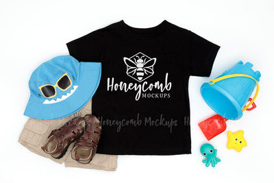 Bella Canvas 3001T Black Mockup, Toddler Boy Mockup, Kids Summer Mockup, Beach Themed Mockup Mock Up Photo Honeycomb Mockups 