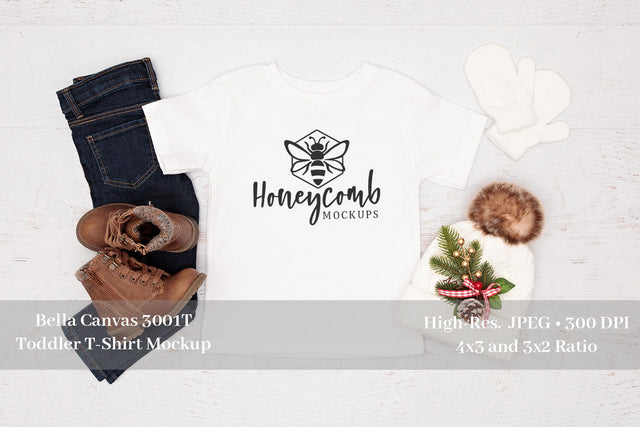 Bella Canvas 3001T White Mockup, Christmas Mockup, Toddler T-Shirt Mockup Mock Up Photo Honeycomb Mockups 