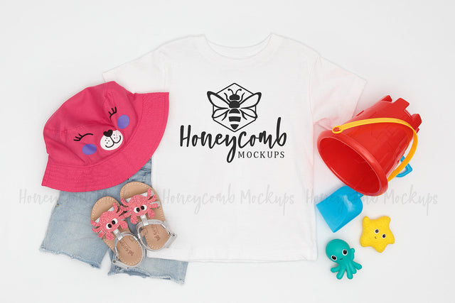 Bella Canvas 3001T White Mockup, Toddler Girl Mockup, Kids Summer Mockup, Beach Themed Kids Mockup Mock Up Photo Honeycomb Mockups 