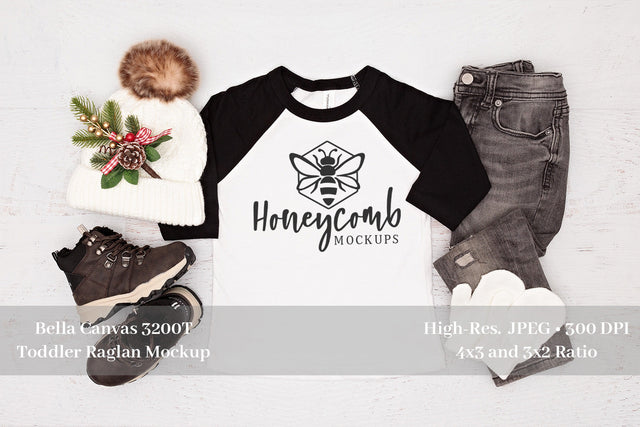 Bella Canvas 3200T Raglan, Christmas Mockup, Toddler Boy Raglan Mockup Mock Up Photo Honeycomb Mockups 