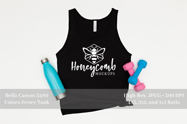 Bella Canvas 3480 Black Mockup, Tank Top Mockup, Workout Mockup, Gym Mockup, Fitness Mockup, Sports Mockup Mock Up Photo Honeycomb Mockups 