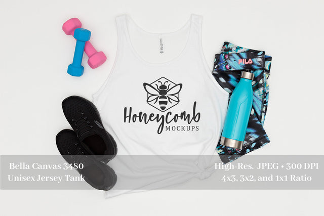 Bella Canvas 3480 White Mockup, Tank Top Mockup, Workout Mockup, Gym Mockup, Fitness Mockup, Sports Mockup Mock Up Photo Honeycomb Mockups 