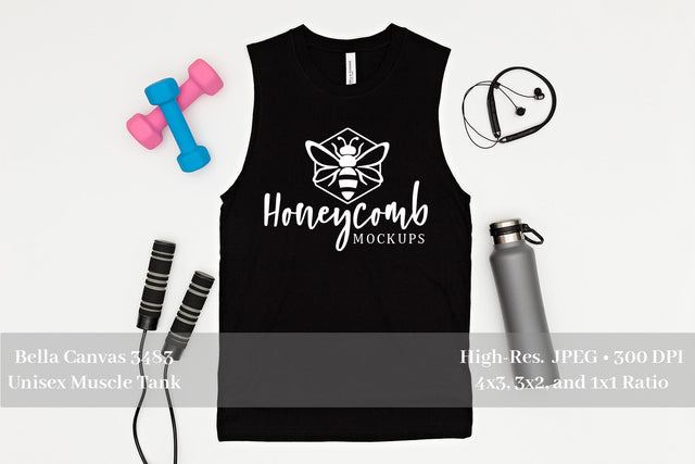 Bella Canvas 3483 Black Muscle Tank, Tank Top Mockup, Workout Mockup, Fitness Mockup, Sports Mockup Mock Up Photo Honeycomb Mockups 