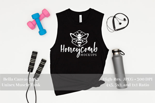Bella Canvas 3483 Black Muscle Tank, Workout Mockup, Muscle Tank Mockup, Fitness Mockup, Sports Mockup Mock Up Photo Honeycomb Mockups 