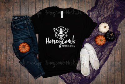 Bella Canvas Black 3001 Mockup, Halloween Mockup, Women's Black T-Shirt Mockup Mock Up Photo Honeycomb Mockups 