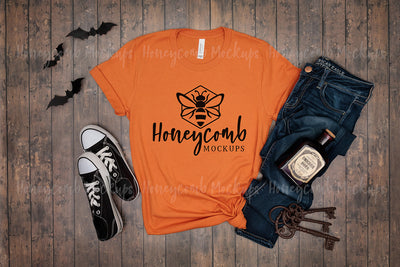 Bella Canvas Burnt Orange 3001 Mockup, Halloween Mockup, Women's Orange T-Shirt Mockup Mock Up Photo Honeycomb Mockups 