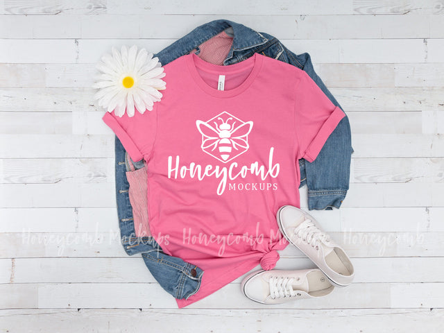 Bella Canvas Charity Pink 3001 Mockup, Pink T-Shirt Mockup Mock Up Photo Honeycomb Mockups 