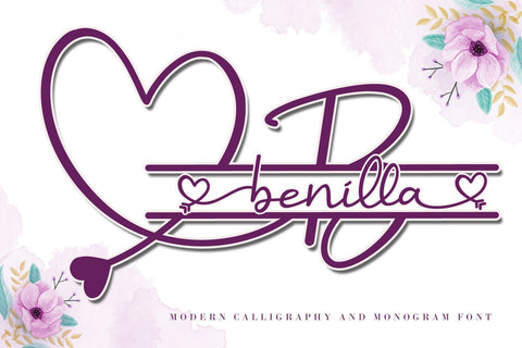 Benilla - Monogram with Script Font Font AEN Creative Store 