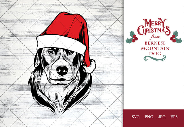 Bernese Mountain Dog dog svg portrait clipart vector graphic art Xmas hat Christmas dog Cricut cut file cuttable design SVG Loveleen Kaur 