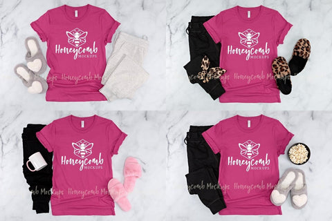 Berry Bella Canvas 3001 Mockup Bundle, Women's Pink T-Shirt Mockup, Comfy and Cozy Mockup Mock Up Photo Honeycomb Mockups 