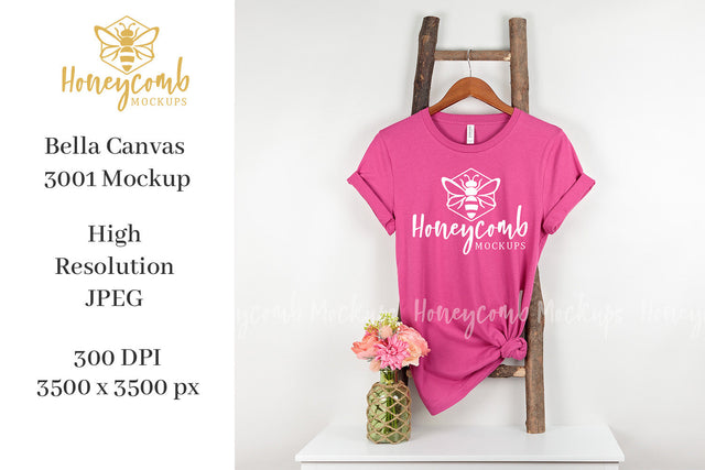 Berry Bella Canvas 3001 Mockup, Hanging Ladder Mockup, Women's T-Shirt Mockup Mock Up Photo Honeycomb Mockups 