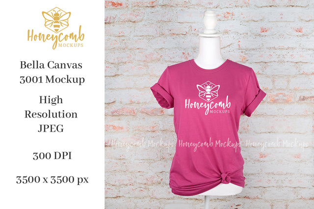 Berry Bella Canvas 3001 T-Shirt Mockup, Women's T-Shirt Mockup, Spring Summer Mockup, Pink T-Shirt Mockup Mock Up Photo Honeycomb Mockups 