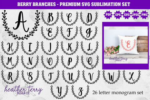 Berry Branches Monogram SVG bundle SVG Heather Terry Design Co. 
