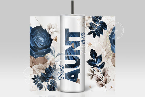 Best Aunt Ever, Blue Gold Floral Tumbler, Gift for Aunty, 20 oz Skinny Tumbler Design Wrap, Mother's Day Tumbler Design Wrap Sublimation Syre Digital Creations 