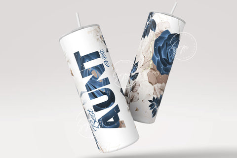 Best Aunt Ever, Blue Gold Floral Tumbler, Gift for Aunty, 20 oz Skinny Tumbler Design Wrap, Mother's Day Tumbler Design Wrap Sublimation Syre Digital Creations 