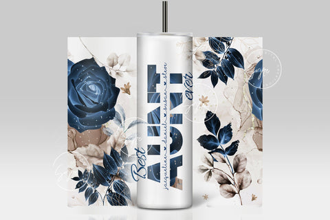 Best Aunt Ever, Blue Gold Floral Tumbler, Gift for Aunty, Add Kids Names, 20 oz Skinny Tumbler Design Wrap, Mother's Day Tumbler Design Wrap Sublimation Syre Digital Creations 