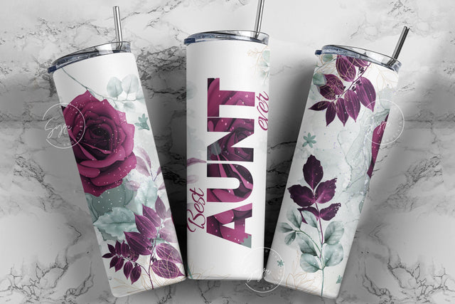 Best Aunt Ever, Floral Tumbler Design, Gift for Aunty, 20oz Skinny Tumbler Design Wrap, Mother's Day Tumbler Design, Skinny Travel Tumbler Sublimation Syre Digital Creations 