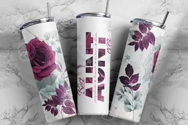 Best Aunt Ever, Floral Tumbler Design, Gift for Aunty, Add Kids Names, 20oz Skinny Tumbler Design Wrap, Mother's Day Tumbler Design Sublimation Syre Digital Creations 