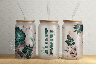 Best Aunt Ever, Gift for Aunty, Add Kids Names, Mother's Day Tumbler Design Wrap, Floral 16 oz Libbey Glass Can Tumbler Sublimation Design Sublimation Syre Digital Creations 
