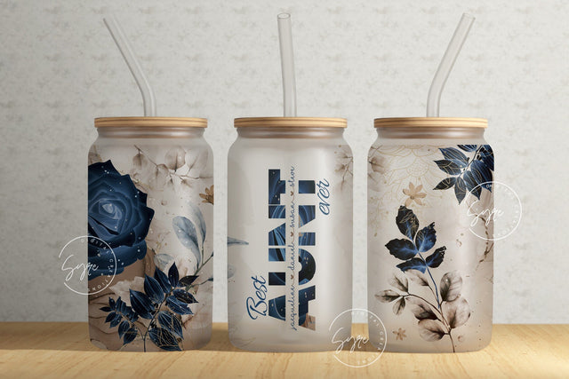 Best Aunt Ever, Gift for Aunty, Add Kids Names, Mother's Day Tumbler Design Wrap, Floral 16 oz Libbey Glass Can Tumbler Sublimation Design Sublimation Syre Digital Creations 
