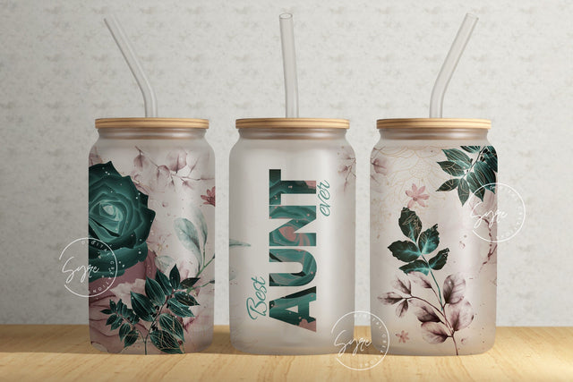 Best Aunt Ever, Gift for Aunty, Aunt Tumbler, Mother's Day Tumbler Design Wrap, Floral 16 oz Libbey Glass Can Tumbler Sublimation Design Sublimation Syre Digital Creations 